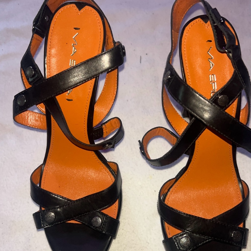 Via Spiga Black and Orange Strappy Sandals